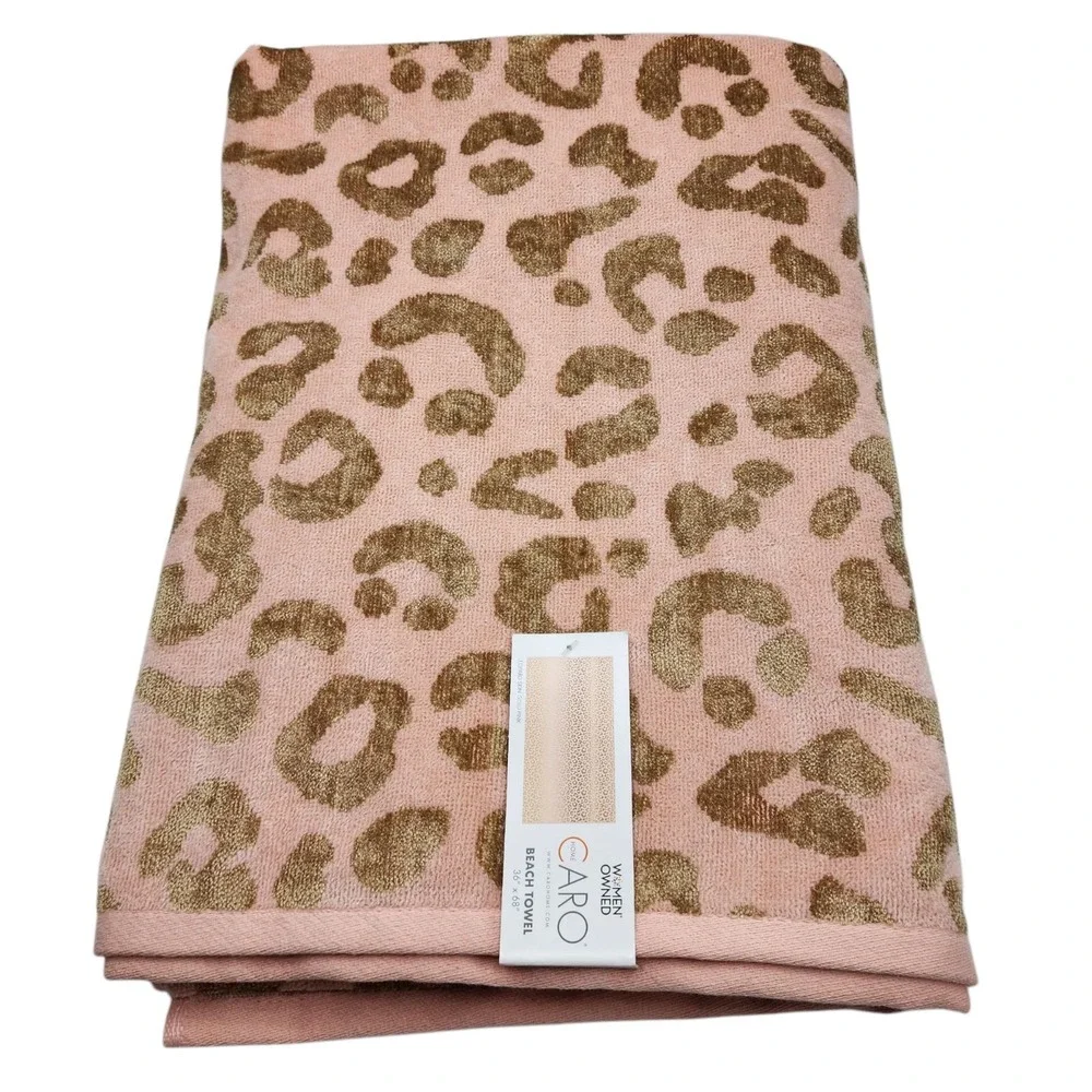 Caro Home Leopard Print Beach Towel Absorbent Quick Dry Gold Pink 36x68 Pool Spa